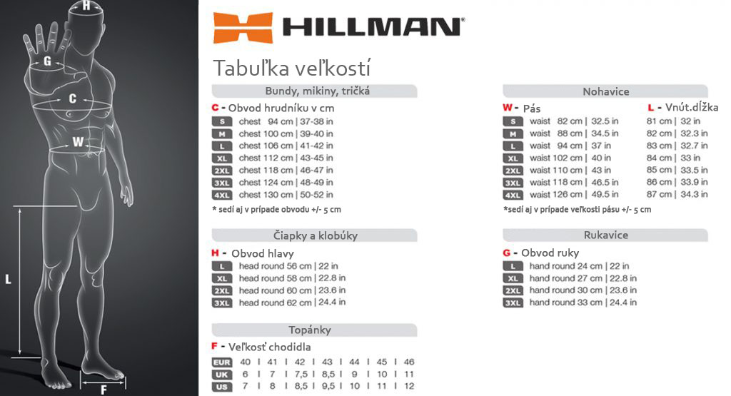 Veľkostné tabuľky HILLMAN